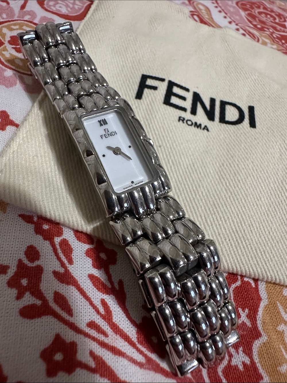 Fendi Silver Tone Stainless Steel Rectangular Bracelet Watch